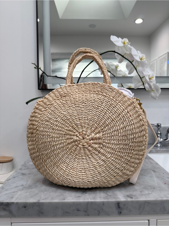Clare V. Handbags - Round Woven Straw Tote Bag - Natural Beige